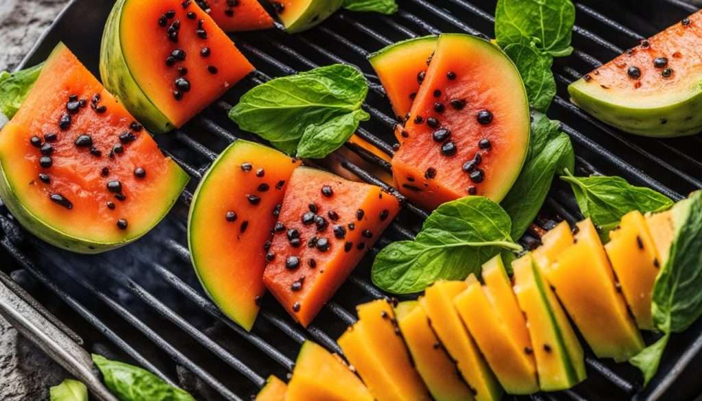 Melonenscheiben auf dem Grill